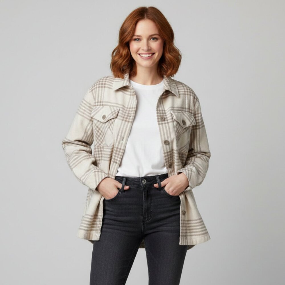 The B.C. Clothing Co Cream Plaid Shacket | Small